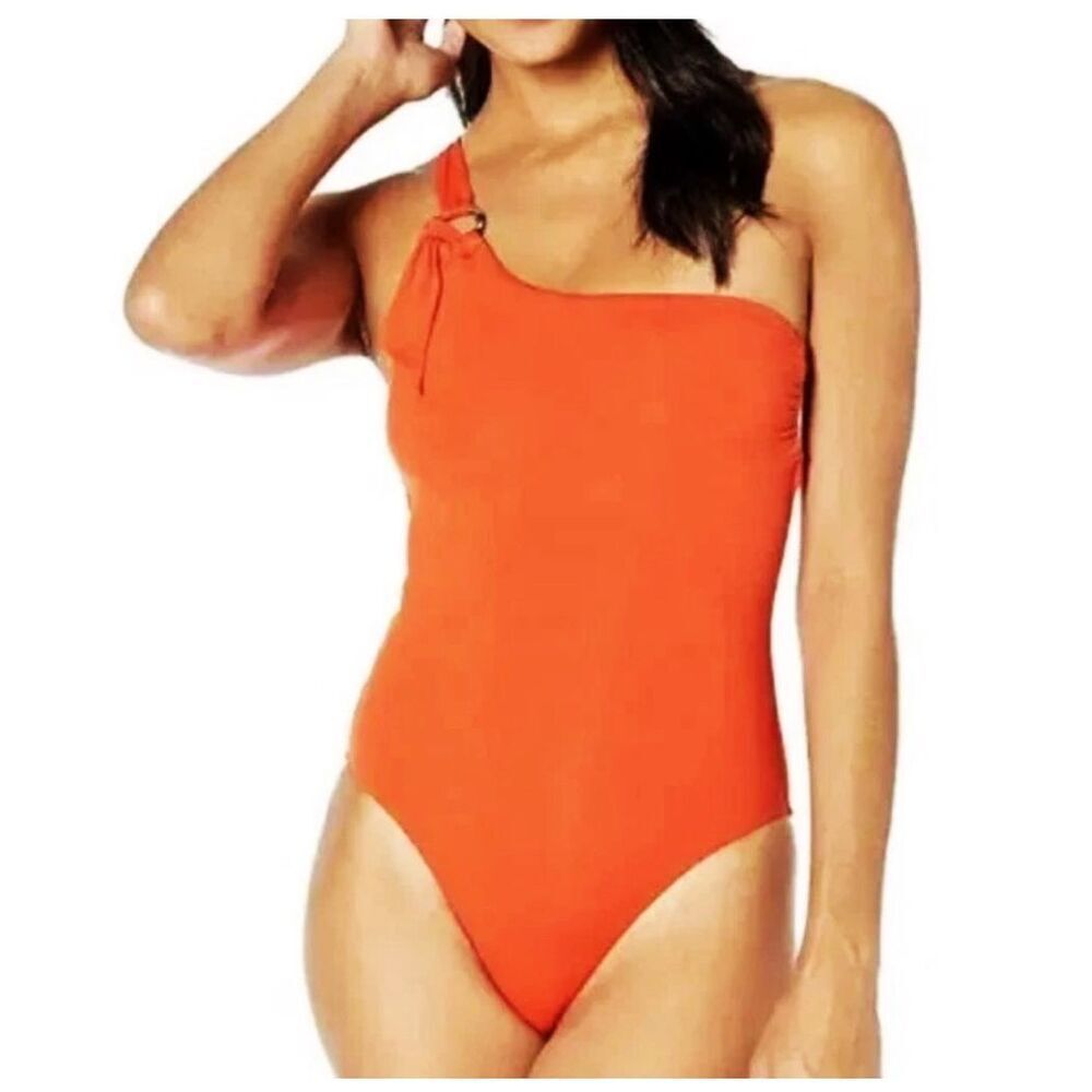 Seafolly Australia Swimsuit SIZE 12 One Shoulder Maillot Tangelo Orange One Piec